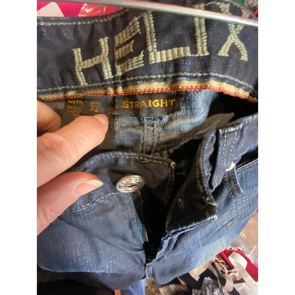 Helix Mens Size 34x32 Straight Leg Jeans Blue Dark Wash Denim Button Flap Pocket - Picture 7 of 7